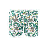 Cute sloths tropical palm leaves white background Men's Swimming Trunks