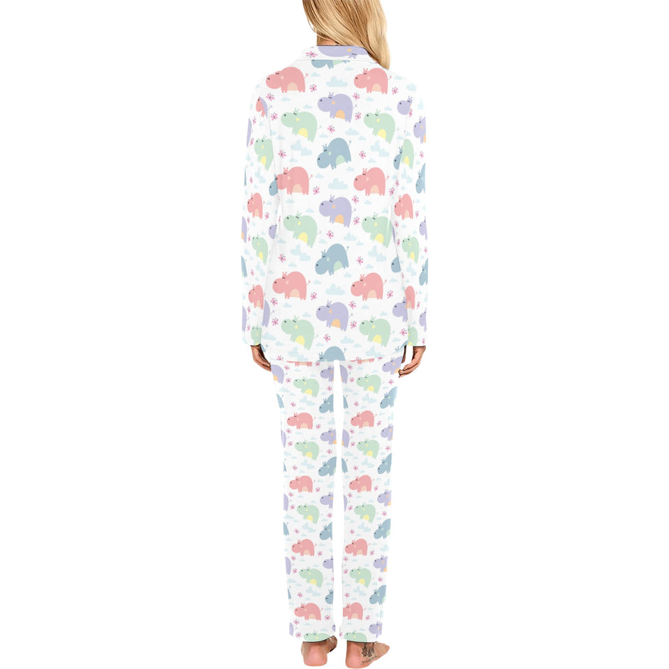 Hippopotamus Pattern Print Design 03 Women's Long Pajama Set