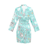 Cute koalas blue background pattern Women's Long Sleeve Belted Night Robe