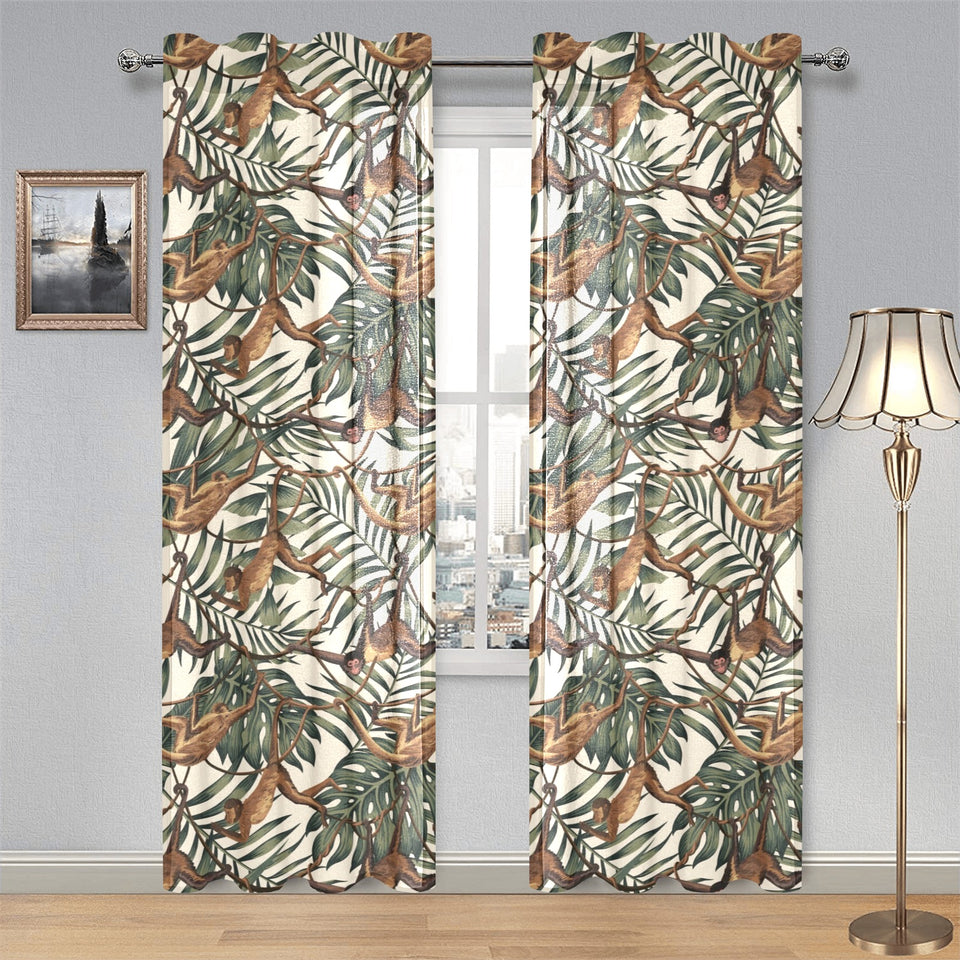 Monkey tropical leaves background Gauze Curtain
