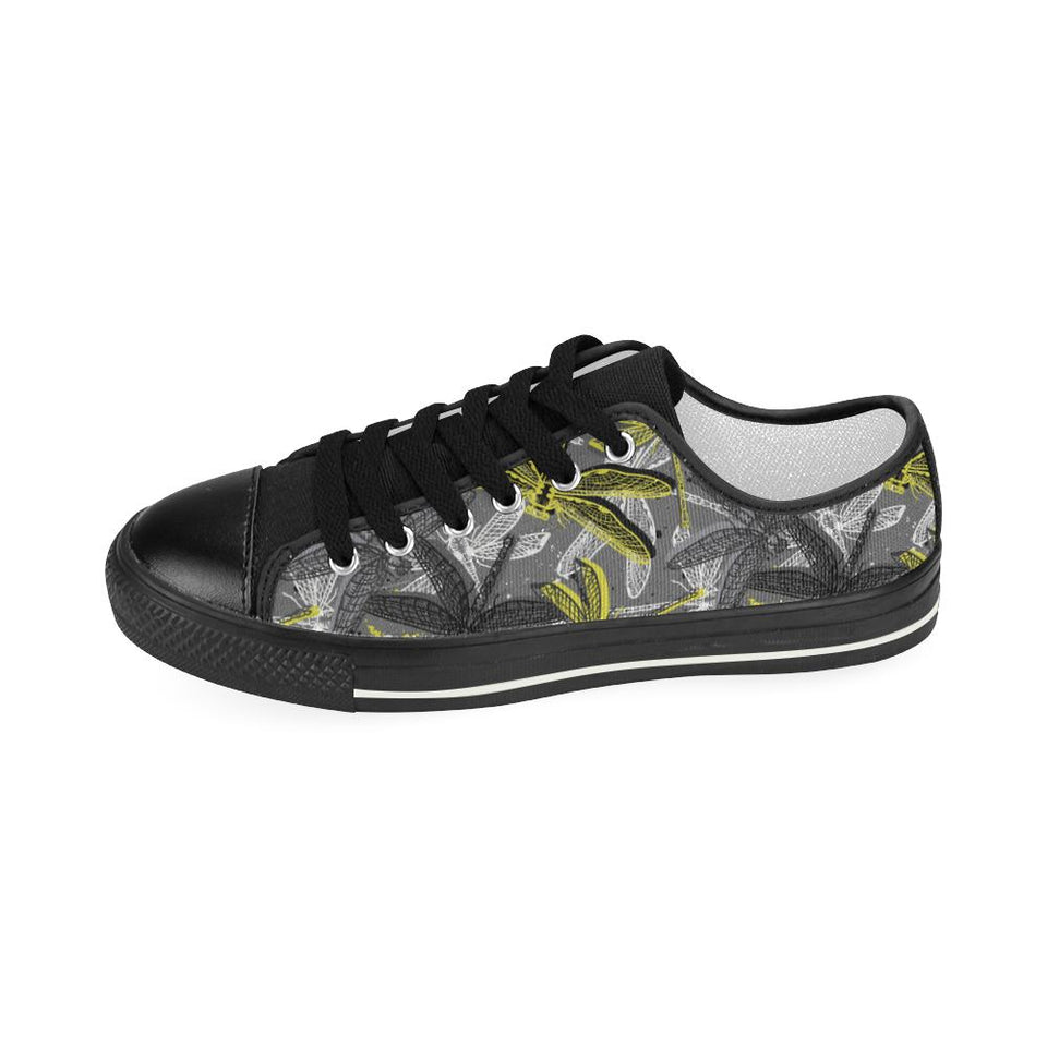 Hand drawn dragonfly pattern Kids' Boys' Girls' Low Top Canvas Shoes Black