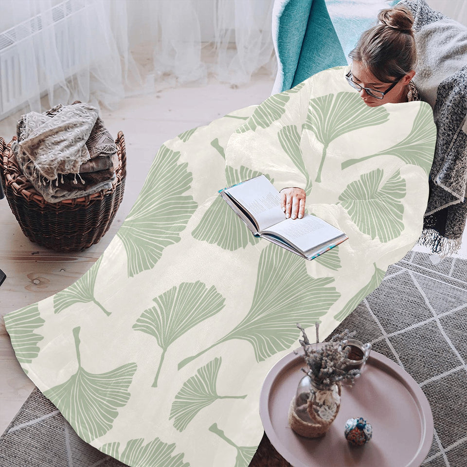 Ginkgo leaves pattern Blanket Robe with Sleeves