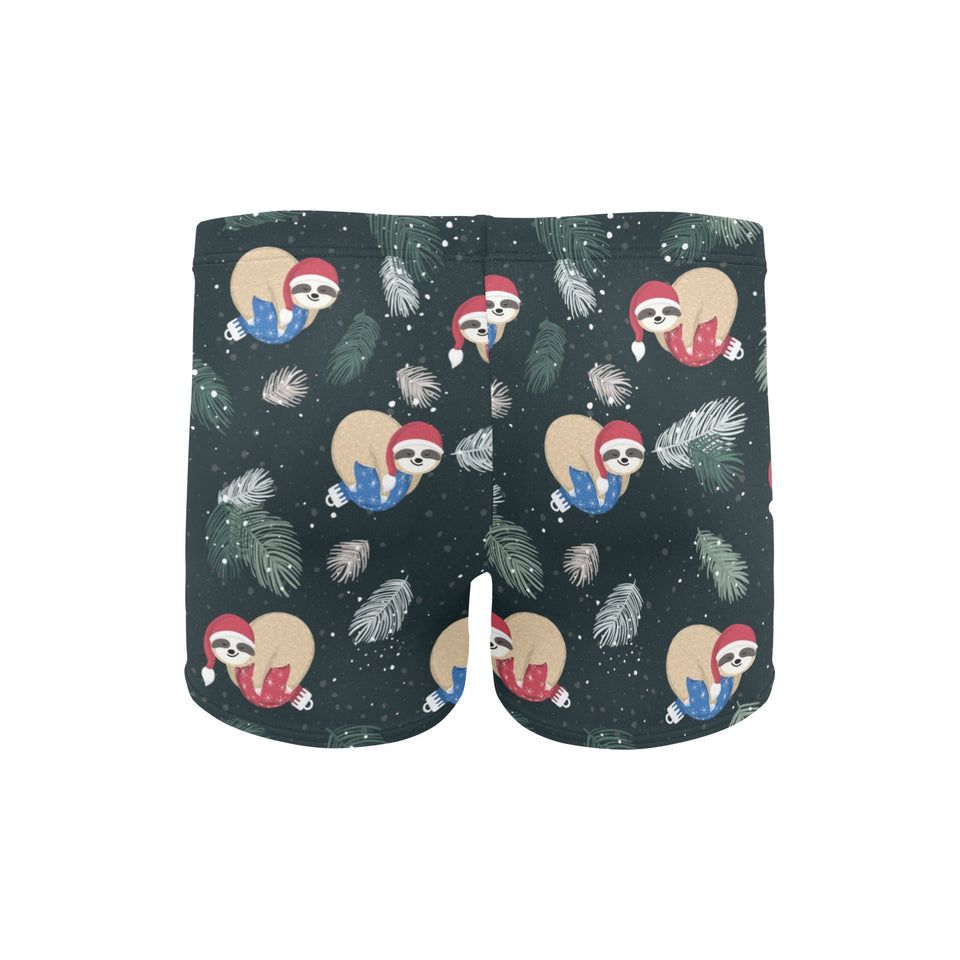 Cute sloths sleeping christmas ball santa hat patt Men's Swimming Trunks