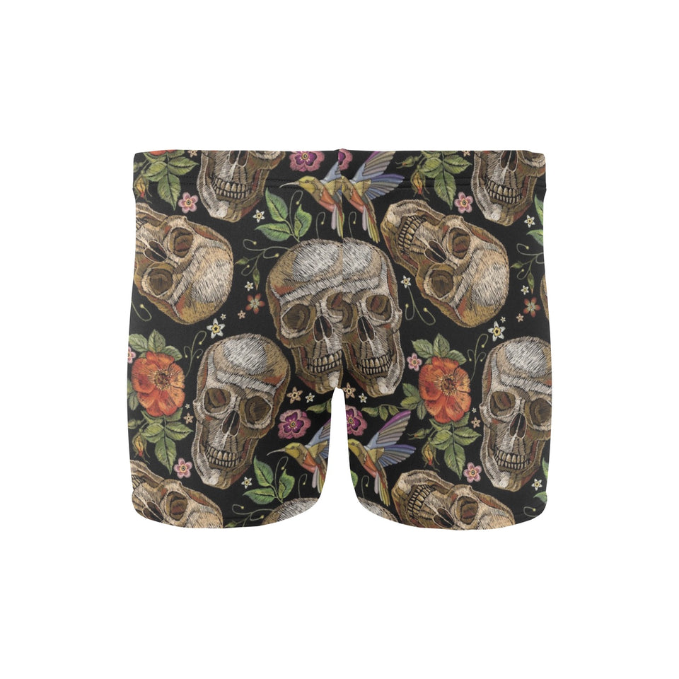 Skull rose humming bird flower pattern Men's Swimming Trunks