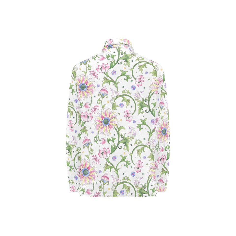 Beautiful pink lotus waterlily leaves pattern Women's Long Sleeve Polo Shirt