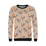 Cute rooster chicken cock floral ornament backgrou Women's Crew Neck Sweatshirt