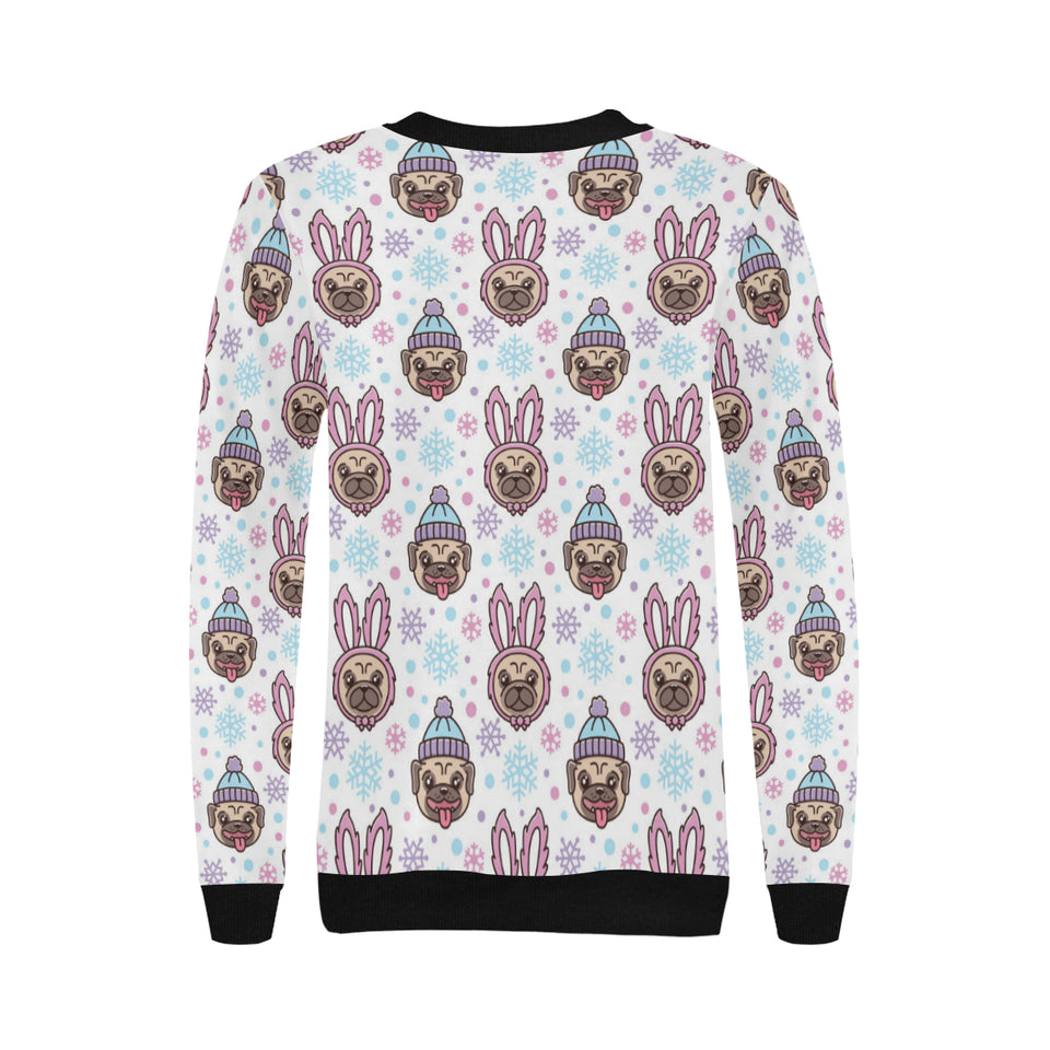 Cute pug hat rabbit costume pattern Women's Crew Neck Sweatshirt