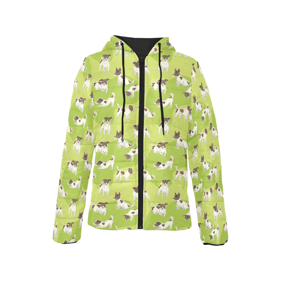 Jack Russel Pattern Print Design 01 Women's Padded Hooded Jacket