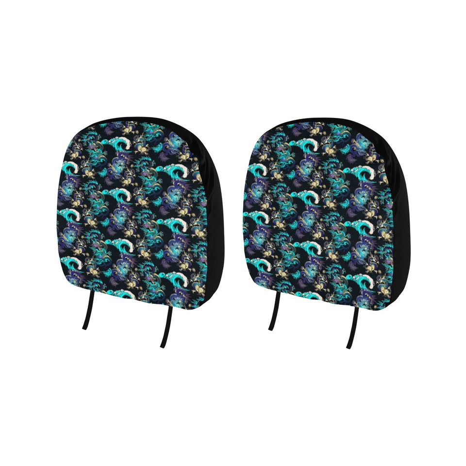 Dragon sea wave pattern Car Headrest Cover