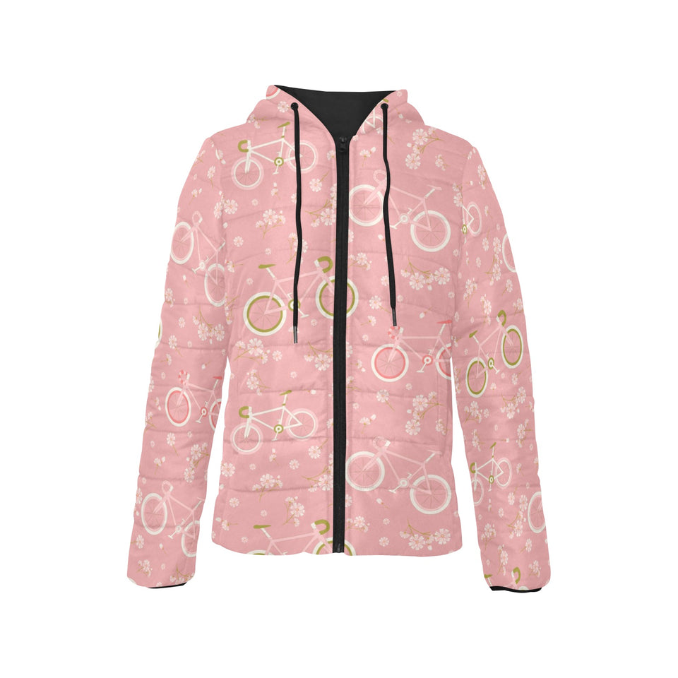 Bicycle Pattern Print Design 02 Women's Padded Hooded Jacket