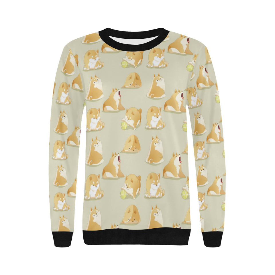 Cute fat shiba inu dog pattern Women's Crew Neck Sweatshirt