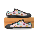 Donut pattern glaze pink background Kids' Boys' Girls' Low Top Canvas Shoes Black