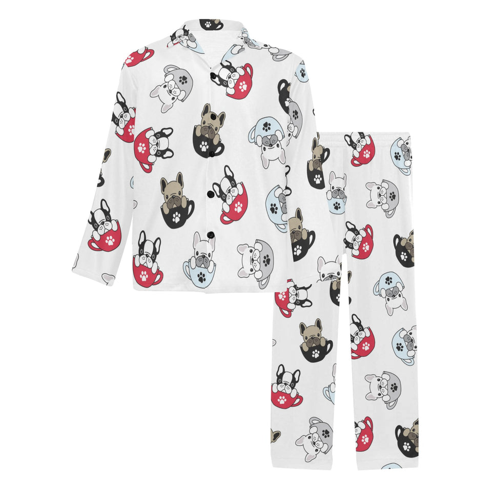 French bulldog cup paw pattern Men's Long Pajama Set