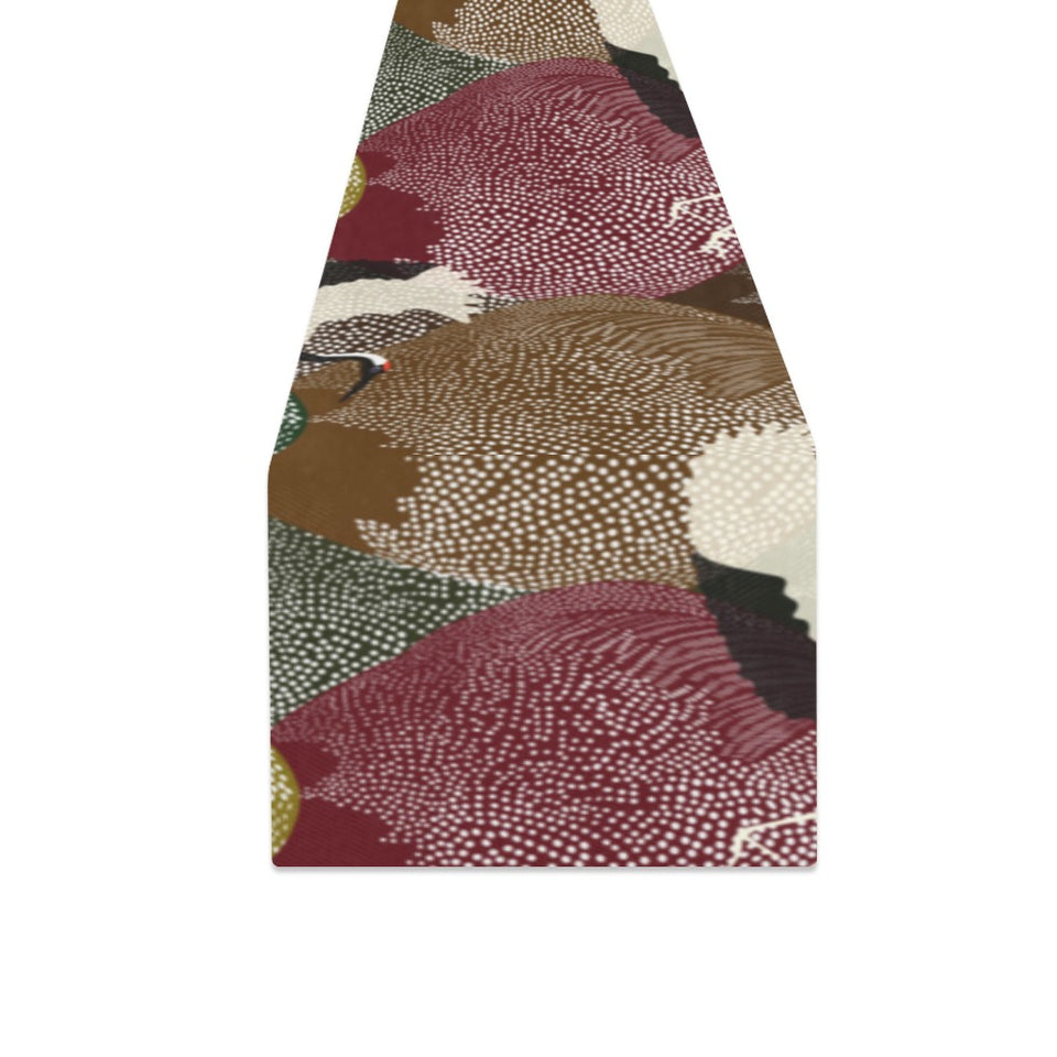 Japanese cranes flying forest dot pattern Table Runner