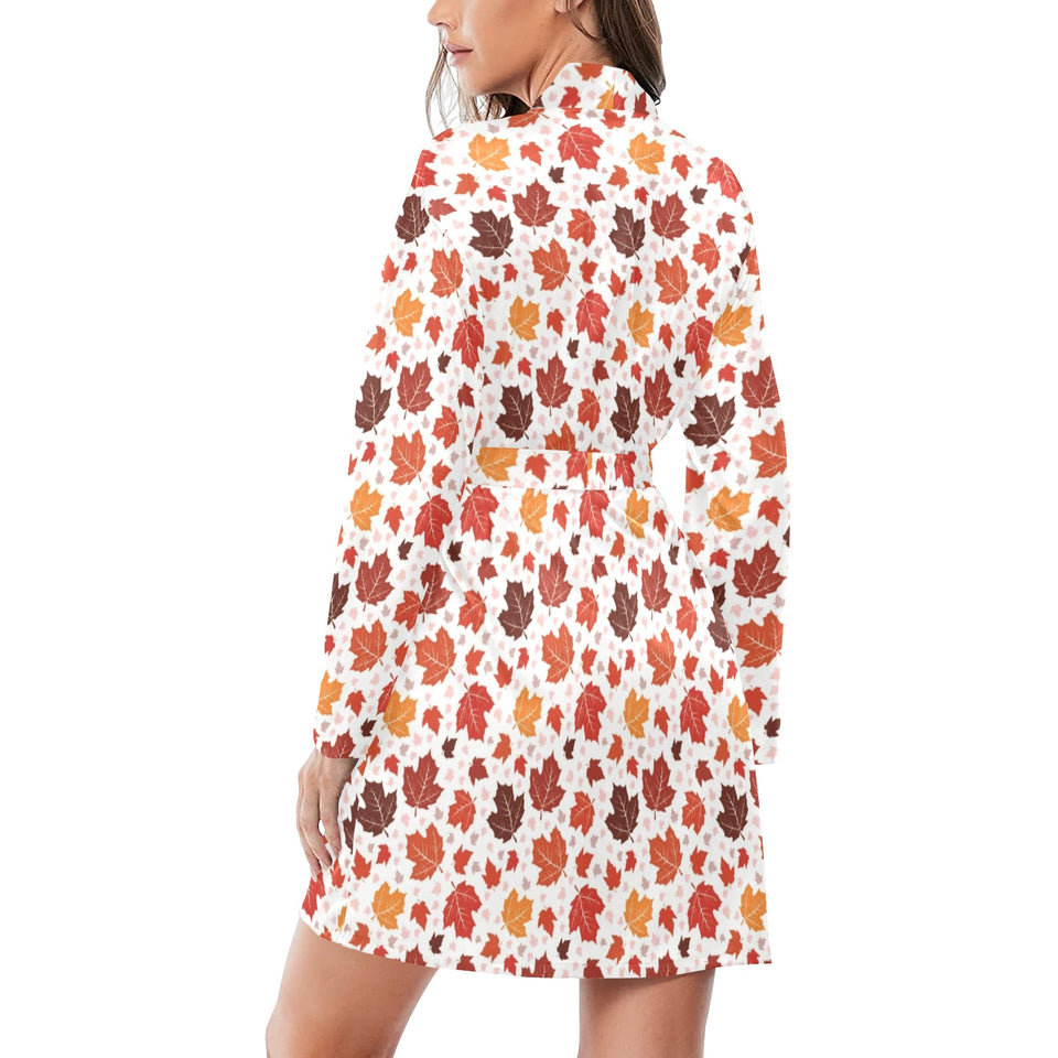 Colorful Maple Leaf pattern Women's Long Sleeve Belted Night Robe