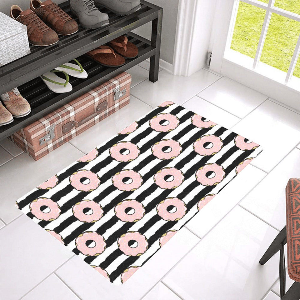 Donuts pink icing striped pattern Doormat