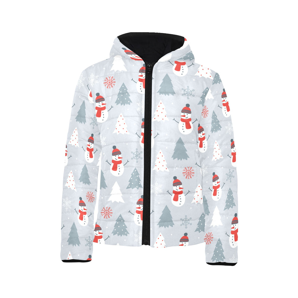 Snowman christmas tree snow gray background Kids' Boys' Girls' Padded Hooded Jacket