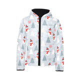 Snowman christmas tree snow gray background Kids' Boys' Girls' Padded Hooded Jacket