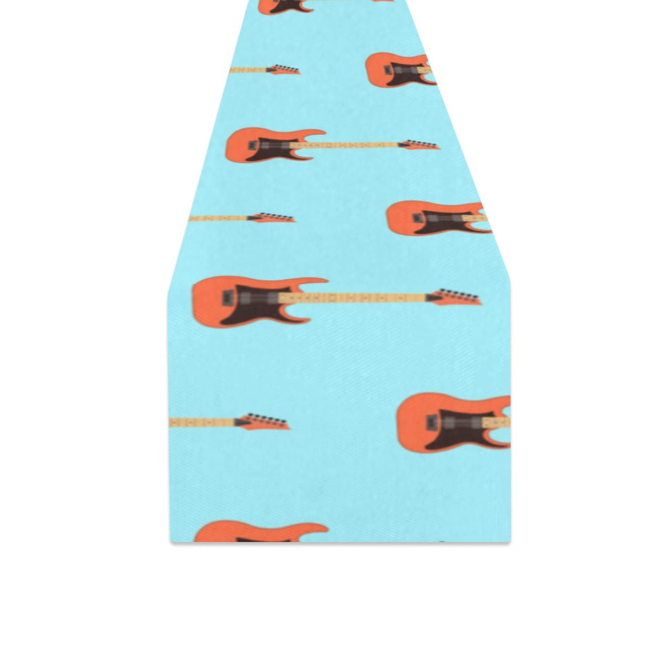 electric guitar pattern light blue background Table Runner