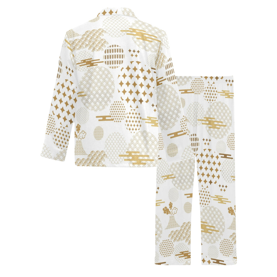 Beautiful gold japanese pattern Men's Long Pajama Set