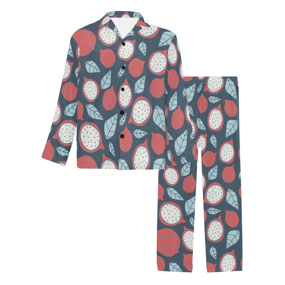 dragon fruits dark blue background Men's Long Pajama Set