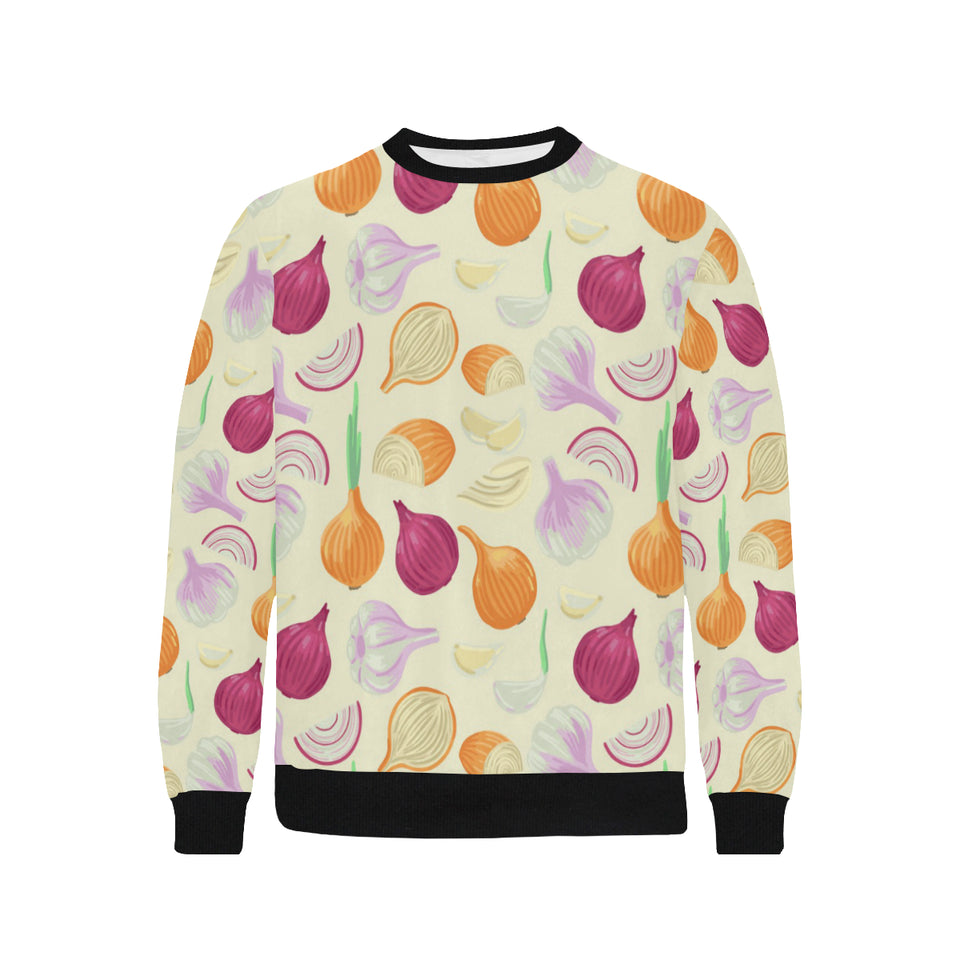 Onion garlic white red pattern Men's Crew Neck Sweatshirt