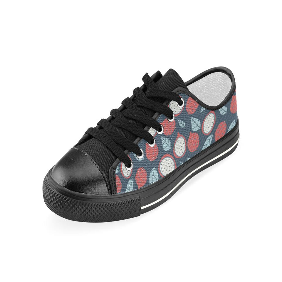 dragon fruits dark blue background Kids' Boys' Girls' Low Top Canvas Shoes Black
