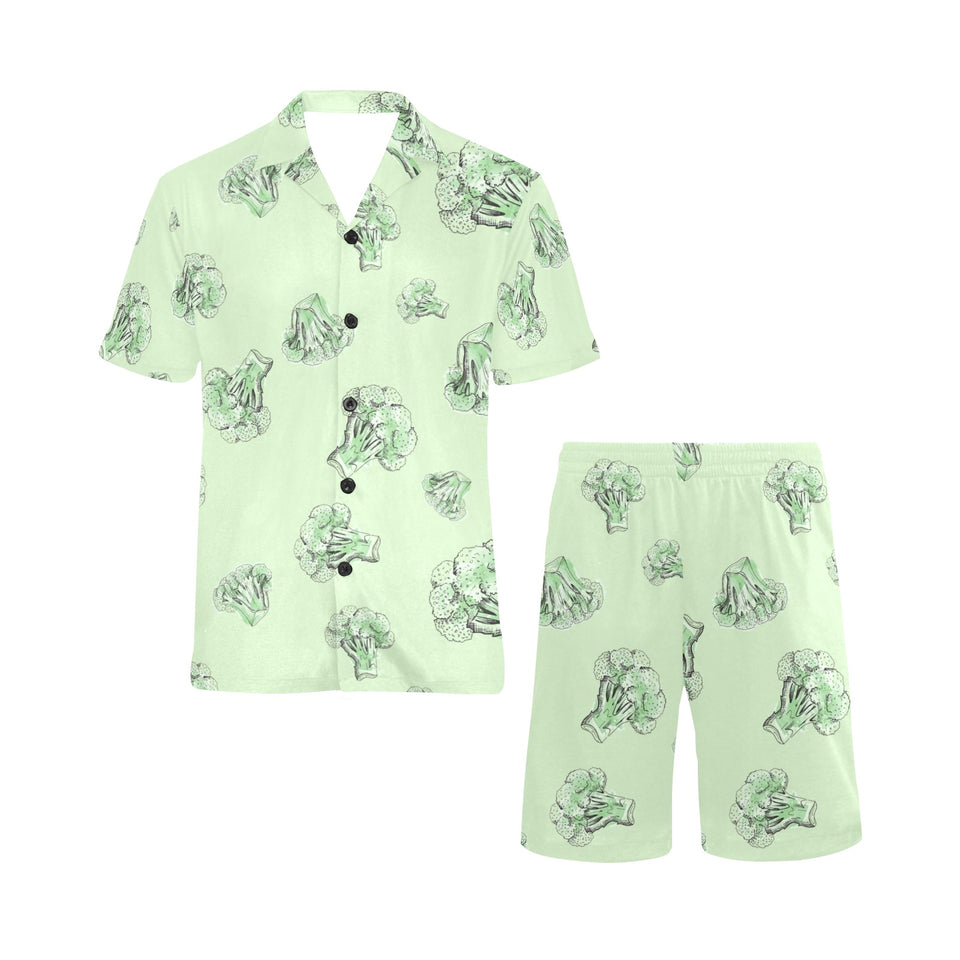 broccoli sketch pattern Men's V-Neck Short Pajama Set