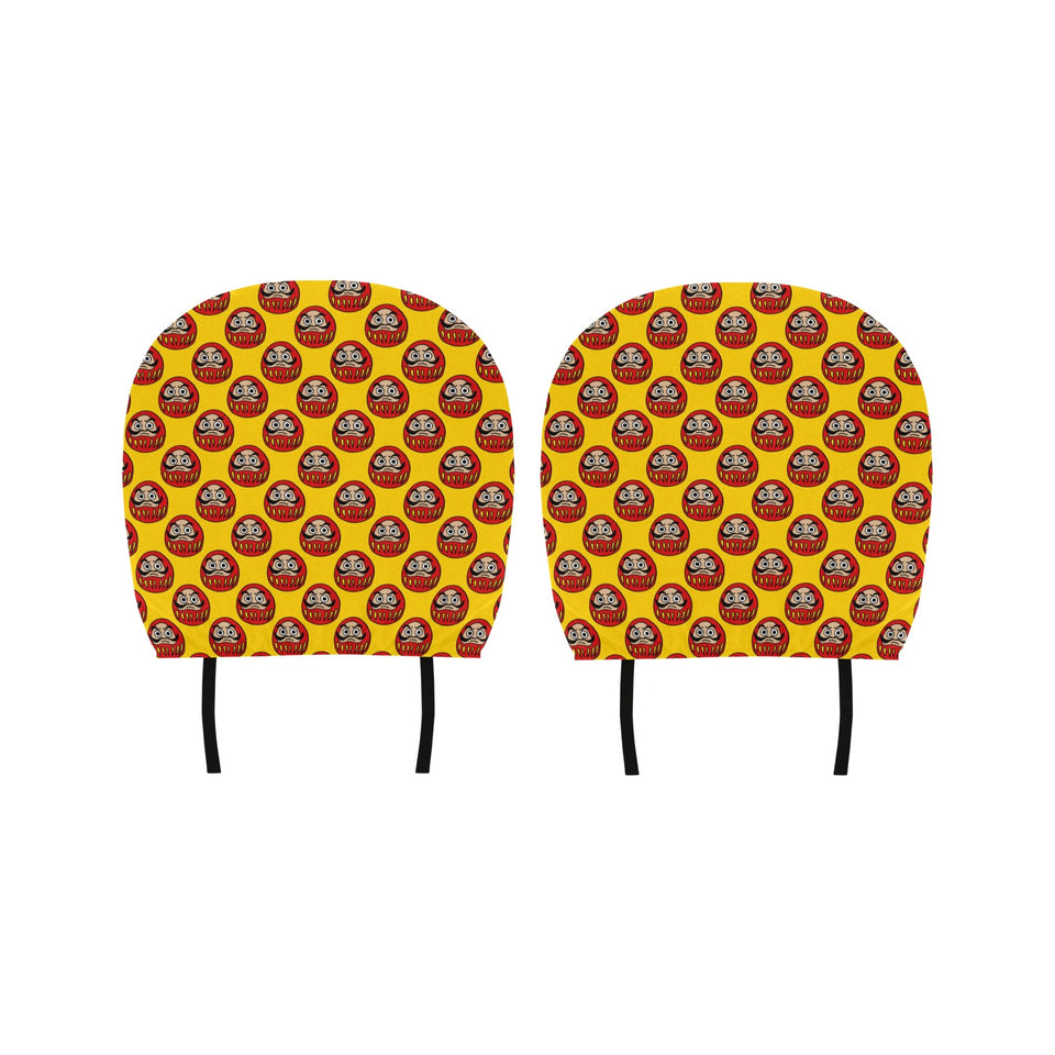 Daruma japanese wooden doll yellow background Car Headrest Cover