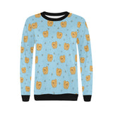 Brown cute pomeranian blue blackground Women's Crew Neck Sweatshirt