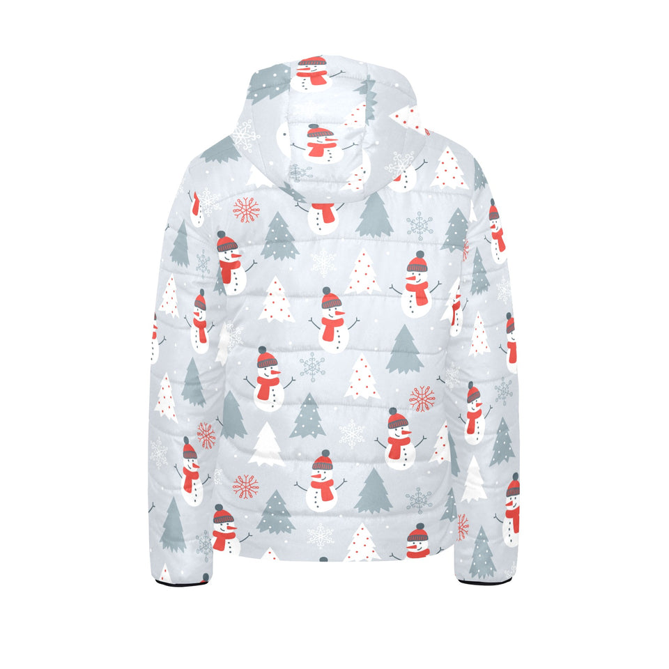 Snowman christmas tree snow gray background Kids' Boys' Girls' Padded Hooded Jacket