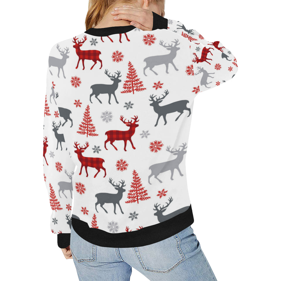 Deer tree snowflakes chrismas pattern Women's Crew Neck Sweatshirt