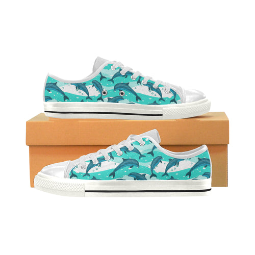 Dolphin sea pattern Women's Low Top Canvas Shoes White