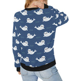 Cute white baby sea lion seal pattern Women's Crew Neck Sweatshirt