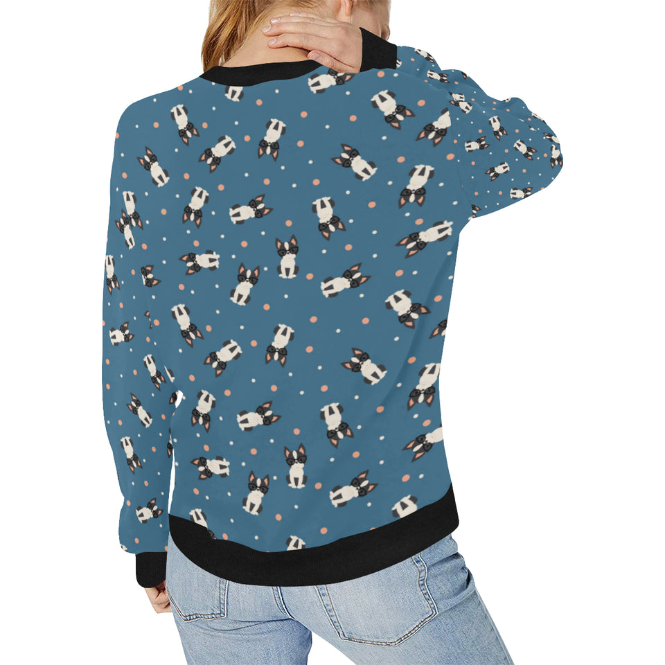 Cute boston terrier dog spattern Women's Crew Neck Sweatshirt