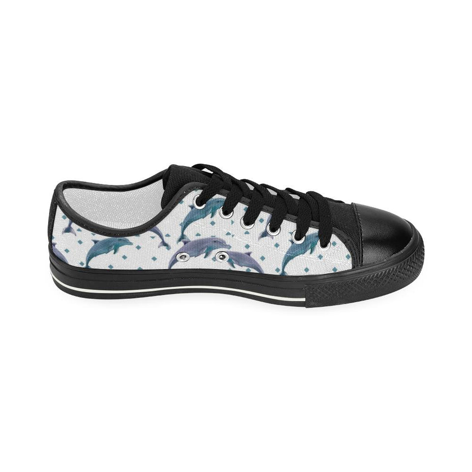Dolphins pattern dotted background Kids' Boys' Girls' Low Top Canvas Shoes Black