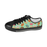 Colorful donut pattern green background Kids' Boys' Girls' Low Top Canvas Shoes Black