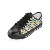 Pineapples pattern striped background Kids' Boys' Girls' Low Top Canvas Shoes Black