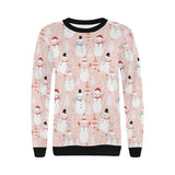 Cute snowman christmas tree snowpink background Women's Crew Neck Sweatshirt