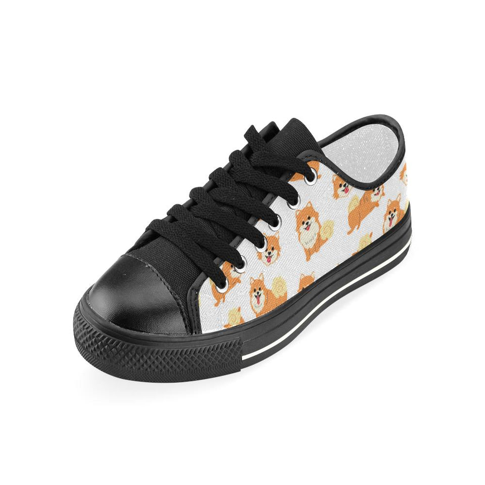 Brown pomeranian pattern Kids' Boys' Girls' Low Top Canvas Shoes Black