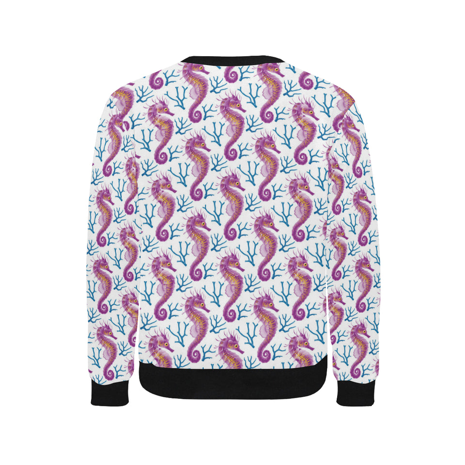 Purple seahorse blue coral pattern Men's Crew Neck Sweatshirt