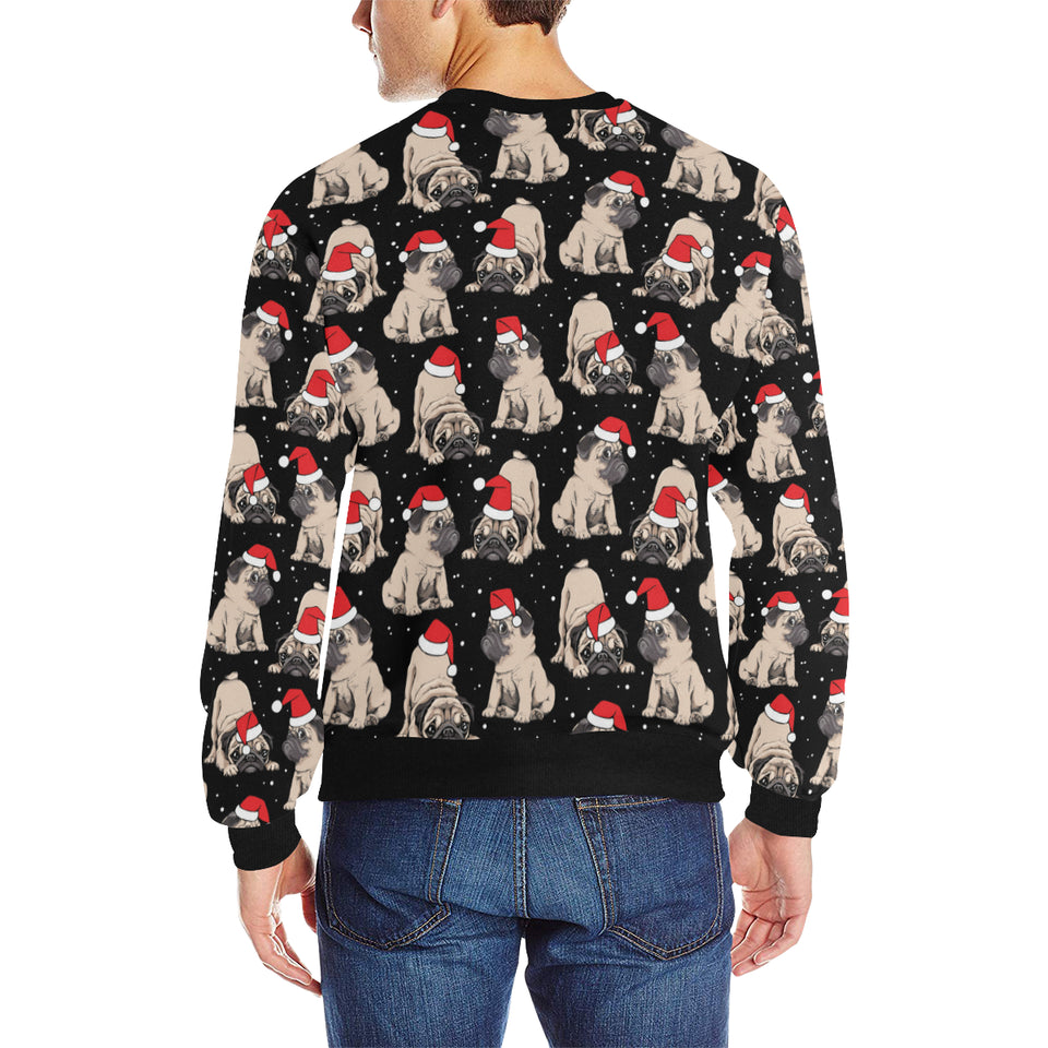 Christmas Pugs Santa_s red cap pattern Men's Crew Neck Sweatshirt