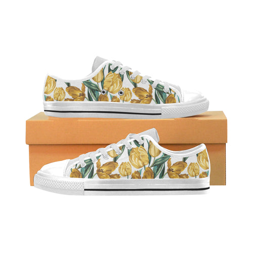 yellow tulips pattern Men's Low Top Shoes White