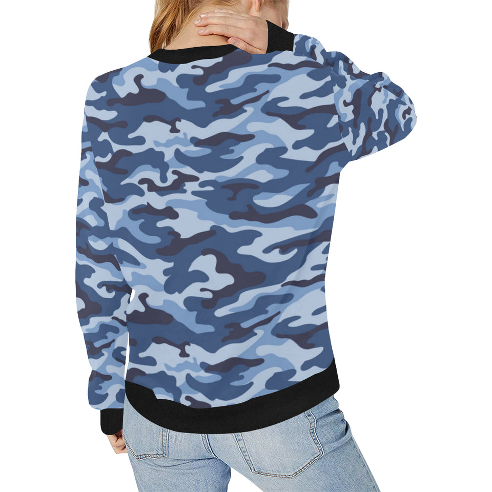 Blue camouflage pattern Women's Crew Neck Sweatshirt