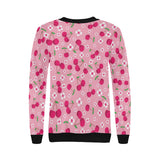cherry flower pattern pink background Women's Crew Neck Sweatshirt