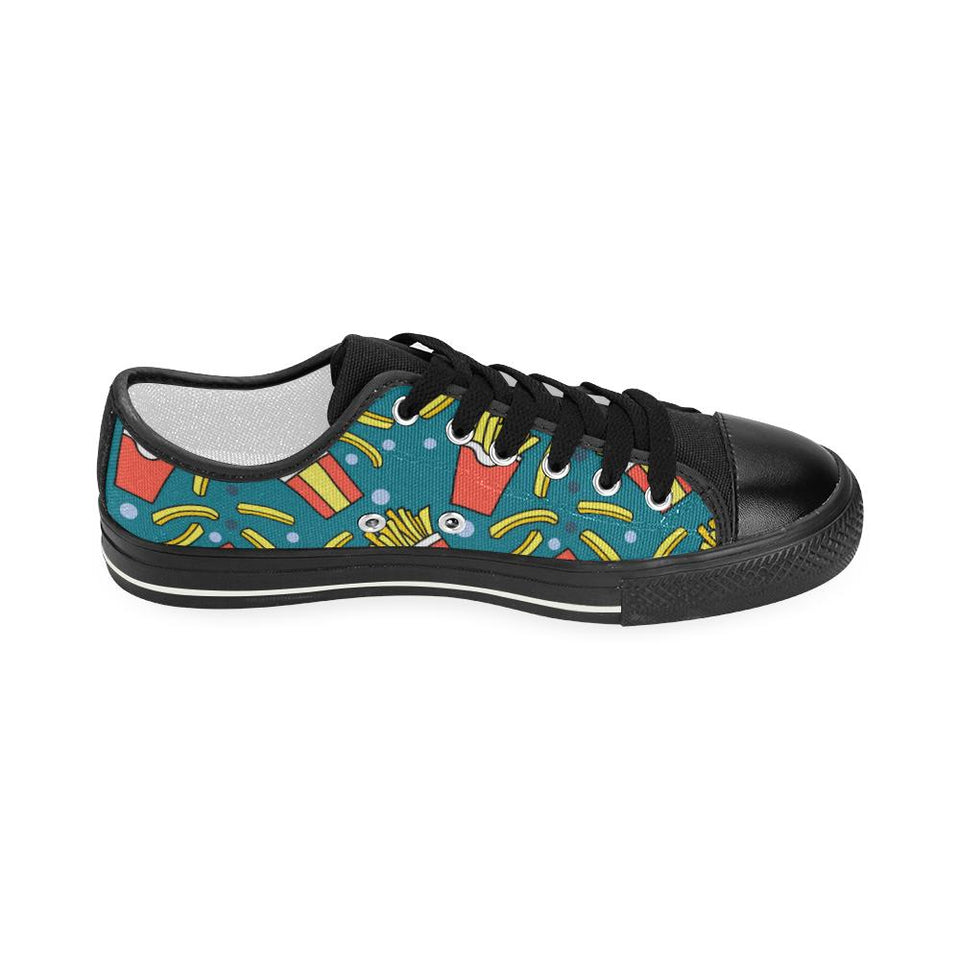 French fries red paper box pattern Kids' Boys' Girls' Low Top Canvas Shoes Black