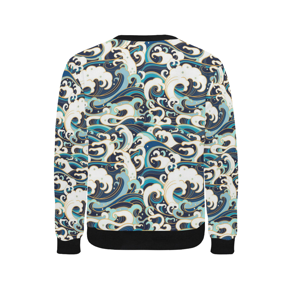 Japanese wave pattern Men's Crew Neck Sweatshirt