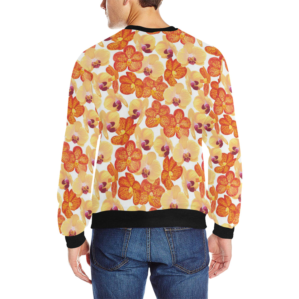 Orange yellow orchid flower pattern background Men's Crew Neck Sweatshirt