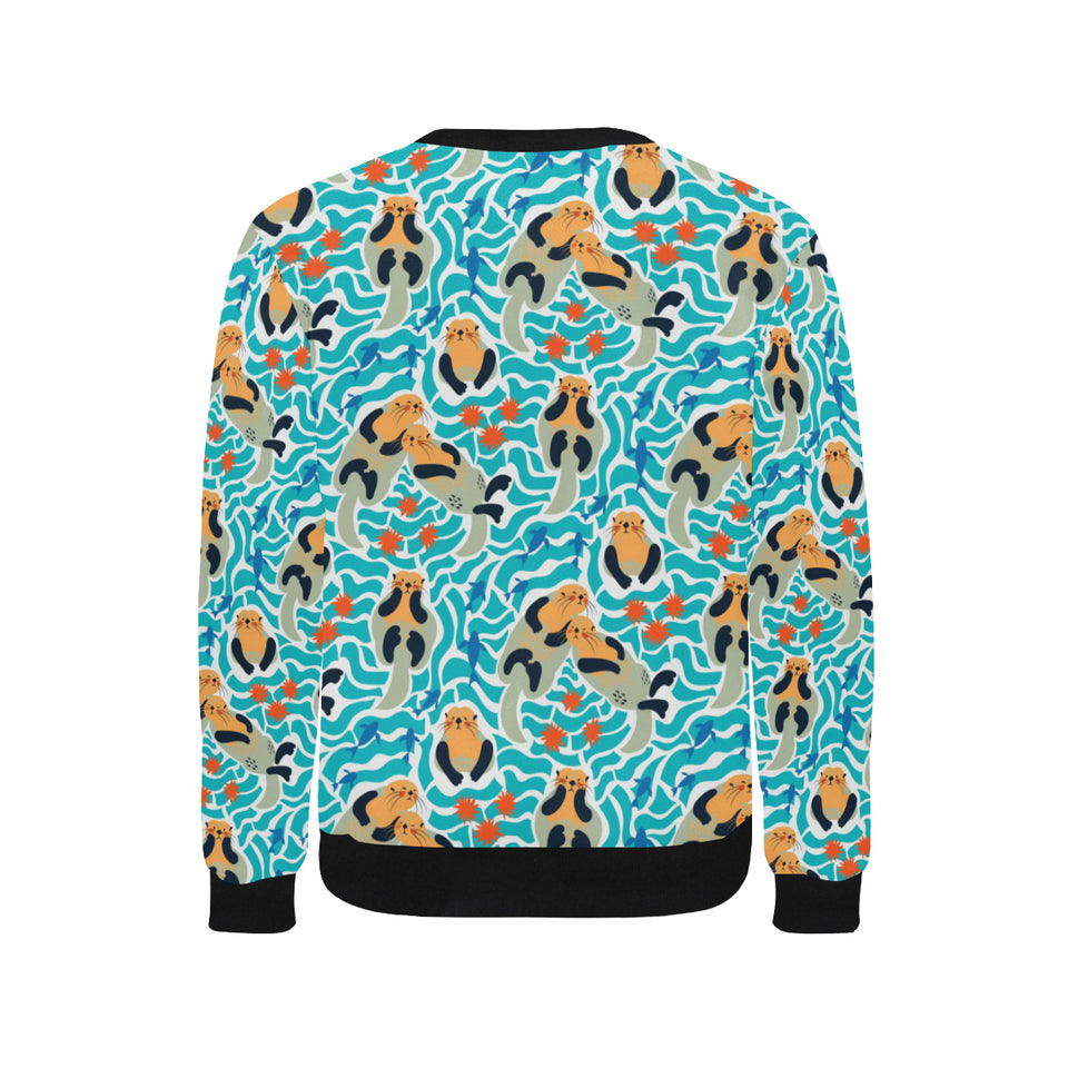 Cute sea otters fishe sea urchin pattern Men's Crew Neck Sweatshirt