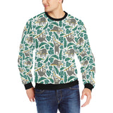 Cute sloths tropical palm leaves white background Men's Crew Neck Sweatshirt